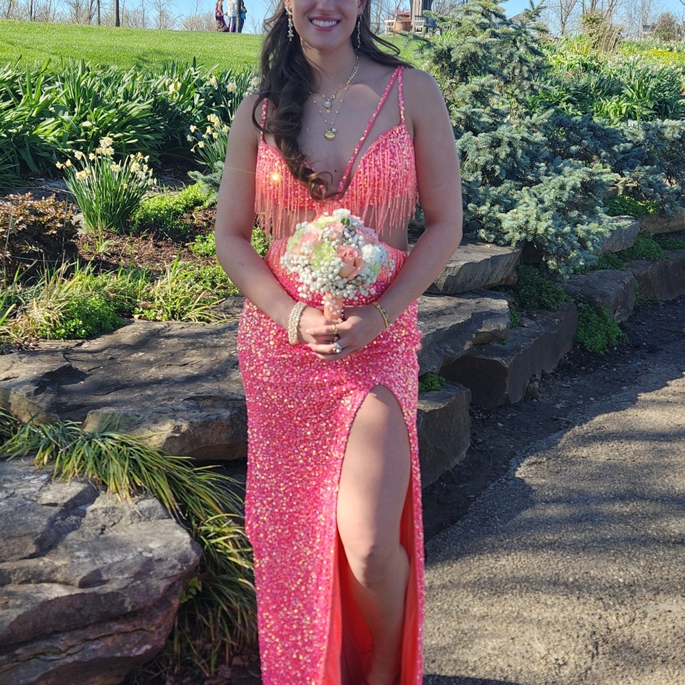 Elegant Pink Beaded Prom Gown. Worn Once.